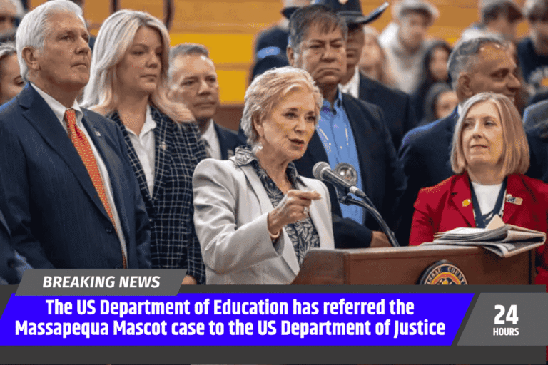 The US Department of Education has referred the Massapequa Mascot case to the US Department of Justice